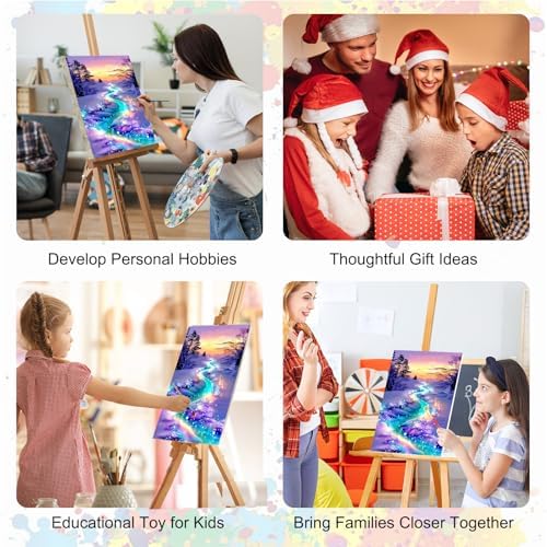 SENQAO Christmas Paint by Numbers for Adults Framed, Snowy River Scene Adults' Paint-by-Number Kits, Adult Paint by Number Kits on Canvas, Acrylic Number Painting for Home Decor, 8x12inch