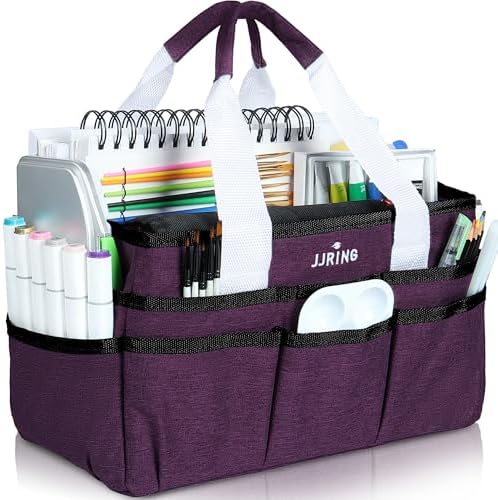 JJRING Craft Organizer Tote Bag Art Storage Caddy Deep Purple | With Multiple Pockets For Sewing, Scrapbooking, School, Medical, And Office Supplies