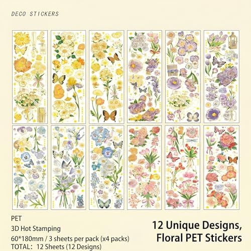200pcs Aesthetic Botanical Stickers,PET Decals for Journal Scrapbook