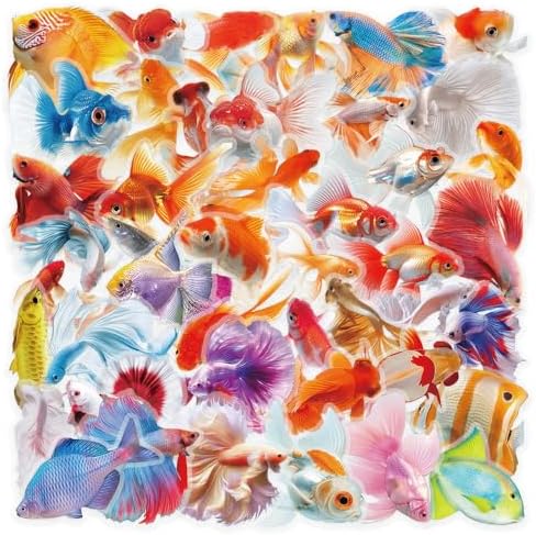 50pcs Goldfish Stickers for Laptop Water Bottles, Transparent PET Waterproof Adhesive Fish Decals Under Colorful Goldfishes Sticker for Kids Birthday Party Scrapbook Phone (Goldfish)