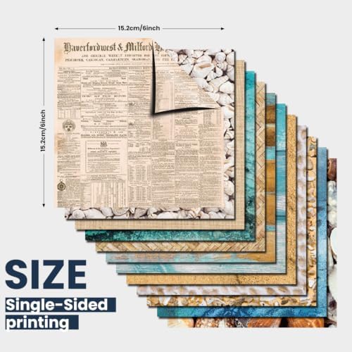 Beach Scrapbook Paper Pad Sand Shell Sea Patterned Paper 6×6,24 Sheets Single-Sided Blue Ocean Scrapbooking CardStock Papers Pad for Holiday Cardmaking DIY Origami Journaling.