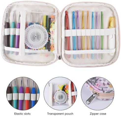 Crochet Hook Case,Portable Zipper Storage Organizer Bag for Crochet Hooks, Knitting Needles, Project & Sewing Supplies, Lightweight,Easy to Hold (No Accessories Included).Purple Lily