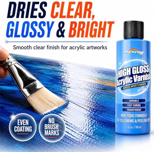 Clear Acrylic Paint Sealer, High Gloss Varnish for Acrylic Painting & Craft | Non-Yellow Clear Coat for Art Clay, Wood, Glass, Metal, Plastic, Protect & Boost Gloss Finish on Canvas, Rock Painting, Model