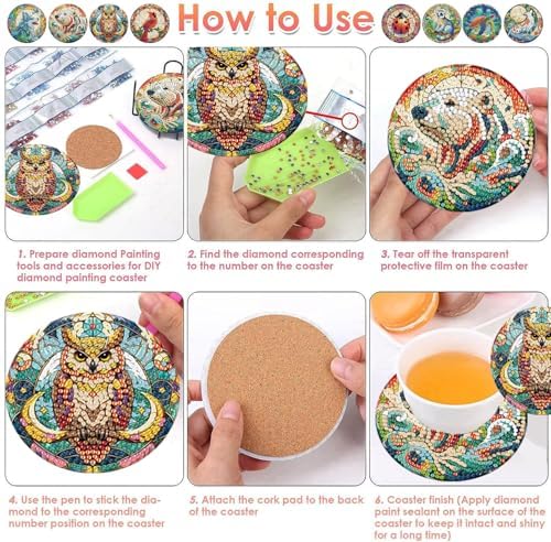 ijbnhd 8 PCS Animals Diamond Art Coasters Kit