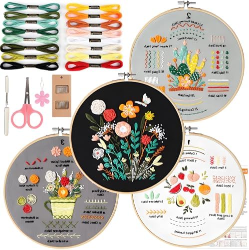TIANLIN 4 Pack Embroidery Kit for Beginners,Adults DIY Starter Kit