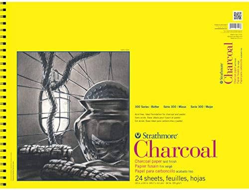 Strathmore 300 Series Wire Bound Charcoal Pad, 64 lb. Laid Surface, 18 X 24 inches, White, 24 Sheets (330-18)