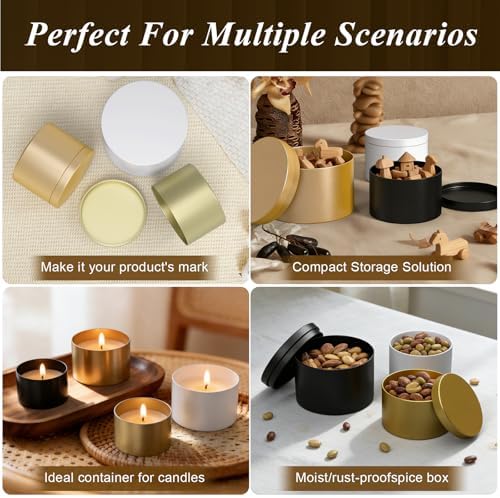 PCREGPAE 4OZ Black Candle Tins Cans with Lids and Wicks for Making Candles