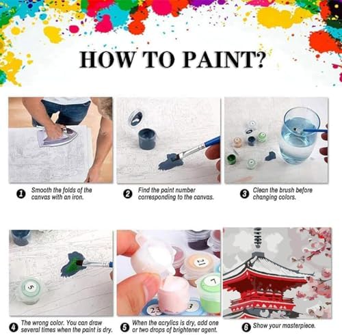 EIBEILI Plum Blossom Paint by Numbers Kit for Adults Beginner,Beautiful Temple Adult Paint by Number Kits on Canvas,Easy Canvas Paint by Numbers for Adults for Home Wall Decoration 12 X 16 inch