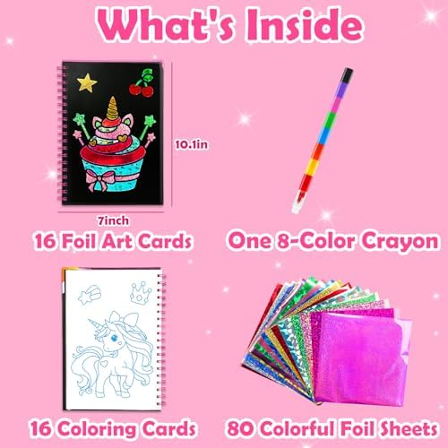 FUNNYB&G Foil Art Craft Kit for Kids, Sparkly Birthday Gift Toy for Girls | No Mess, Kids Ages 4-10 Create Sparkling Artwork, A Creative Gift for Birthdays, Holidays, Travel Activities,Screen-Free Fun