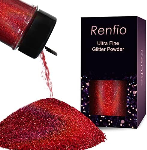 Renfio Holographic Ultra Fine Red Glitter Powder Metallic Resin Glitter | 2.11 Oz/60g PET Crafts Sequins 1/128" 0.008" 0.2mm Epoxy Chips Flakes for Tumblers Slime Roses Decorations-Laser Wine Red
