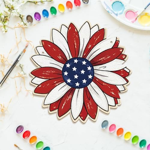 Large 12" Wooden Spring Ornaments to Paint Star Crafts, DIY Blank Unfinished 4th of July Door Sign Wreaths for Front Door Plaque 250th Anniversary Hanging Patriotic Day Independence Day Decorations