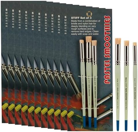 Creative Mark Pastel Smoothies Stiff Set of 3 | 12 Pack | 36 Total - Paintbrush for Pastel Blending Bristle & Nylon Hair for Blending on Rough Surfaces Short Handle Lacquered Wood Handles