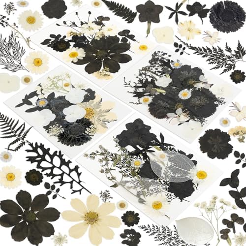 185 Pcs Dried Pressed Flowers for Resin Crafts, Real Natural Pressed Flowers and Leaves Kit Butterfly Stickers Vacuum Sealed Dry Flowers for DIY Epoxy Resin Jewelry Molds, Candle Soap Making, Nail Art