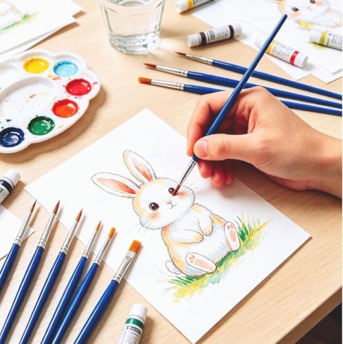 200 Pcs Paint Brushes Bulk, 100 Flat & 100 Tip Round Acrylic Paint Brushes for Kids Classroom, Watercolor Oil Face Art Epoxy Small Painting Brushes, Canvas Paintbrush for Adults Artists Beginners