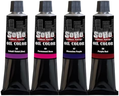 Soho Urban Artist Oil Paint Purples Set of 4-170 mL Tubes, Triple-Milled Oils with Refined Linseed - Smooth Application, True Color Mixes, Ideal for Brushes & Palette Knives