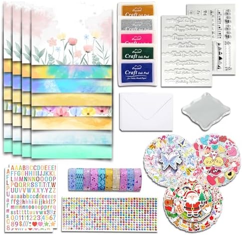 Card Making Supplies, Card Making Kit For Adults And Kids, 32 Blank Greeting Cards & Envelopes With Reusable Stamps DIY Greeting Card Set - Thank You Birthday Mother's Day Christmas Congradulation