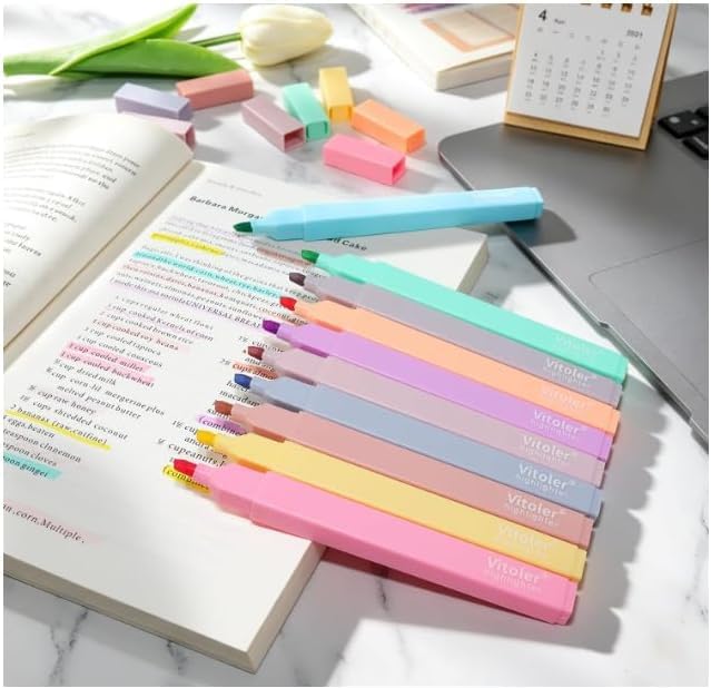 Vitoler 10Pcs Aesthetic Highlighters, Chisel Tip Marker Pens,Assorted Color Candy Highlighters,No Bleed Bible Highlighter,Cute Pastel Highlighter for Journaling Planner Notes School Supplies | Chisel Tip Aesthetic,long lasting ,high quality,no smudge f...