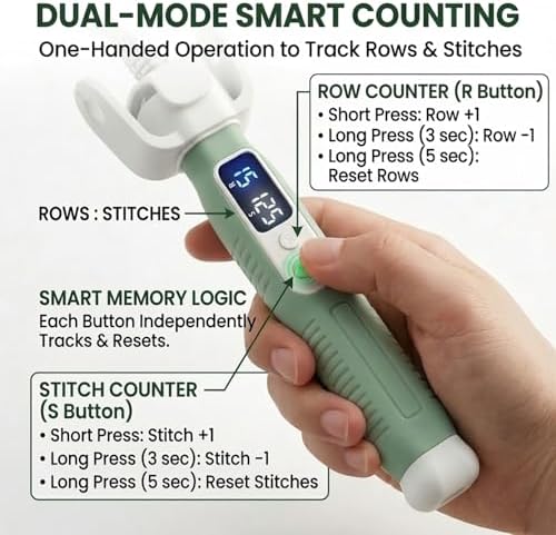 Crochet Tension Tool with Row & Stitch Counter, 2-in-1 Yarn Guide Regulator, Ergonomic for Arthritis Hands & Beginners, Left Right Handed Crochet Accessories