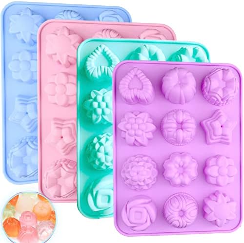 4 Pcs Flower Silicone Soap Molds-Soap Molds for Soap Making | 12 Cavities Flower Silicone Soap Mold,Silicone Molds for Soap Bath Bombs Shower Steamer Lotion Bars Chocolate Candy
