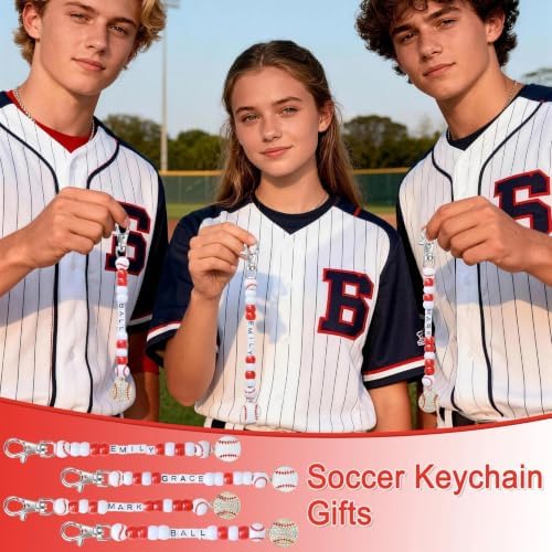 Tuhangcc 500 Pcs Baseball DIY Keychain Making Kit, Adjustable Letter Alphabet Beads Strings,8 Charm 16 Cards with Lobster Clasps & Strings for Sport Theme Party Favor Gift (Baseball)