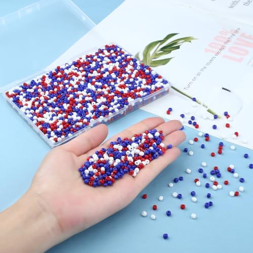 ZHIYUXI 3000Pcs 4mm Patriotic Glass Seed Beads for Jewelry Making