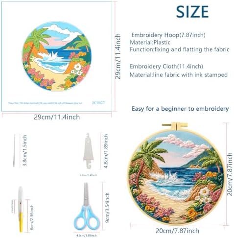 Zhenqing 4 Landscape Scenes Embroidery Kit for Beginners, 4-Pack Circular Designs with 20cm Hoop, Pre-Printed 29x29cm Cotton Fabric & Threads for Home Decor (JC0038)
