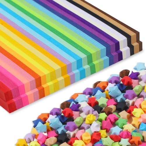 Phinus 2060 Sheets Origami Paper, 27 Assortment Colors Double Sided Star Paper Strips, 8.5 x 0.4 Inch Lucky Origami Star Paper Strips for DIY Hand Art Crafts
