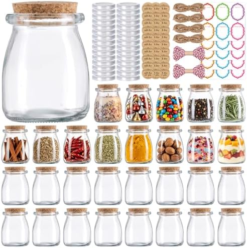 30 Pack 7oz Glass Jars with Cork Lids & PE Lids, Yogurt & Candle Jars
