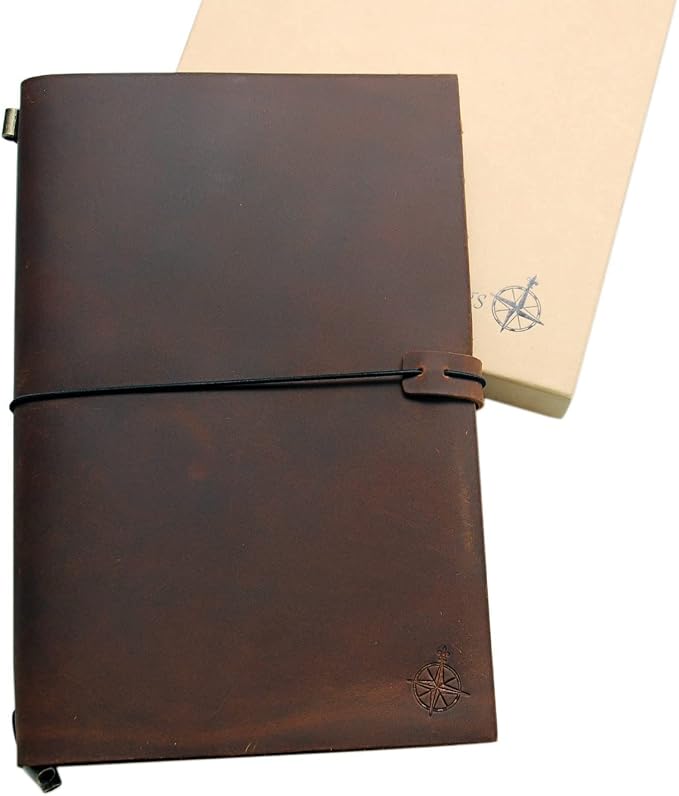 WANDERINGS Large Travelers Notebook - 7.5" x 11" (19 x 28cm) - Grande Travel Journal, Handcrafted, Rugged, Refillable Leather Journal. Perfect for Writing, Artwork, Scrapbooking