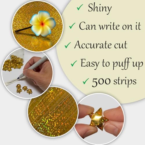 500-Strips Gold Sparkle Foil Paper Strips for Making Origami Stars, Lucky Stars, Puff Stars. Reflective Mirror Shiny Paper Strips, 0.5 x 11 inch. (Gold Sparkle Foil, 500)