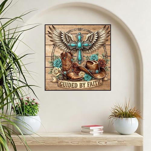 WNPOKN Corss Cowboy Boot Diamond Art Kit for Adults 14 x14inch