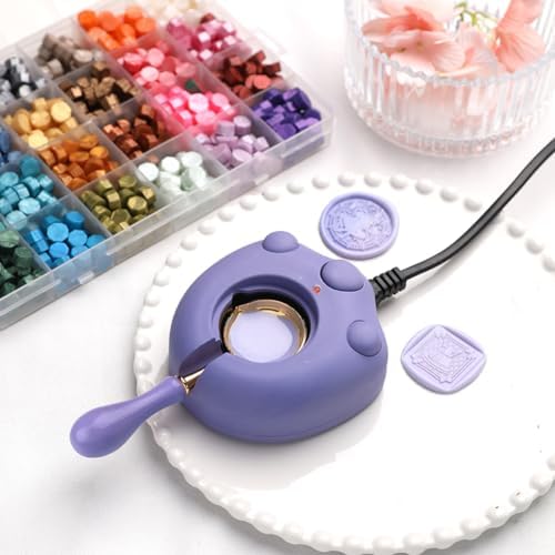 Electric Wax Seal Warmer Kit - Purple, Includes Spoon and Tweezers for DIY Wax Seals and Stamps