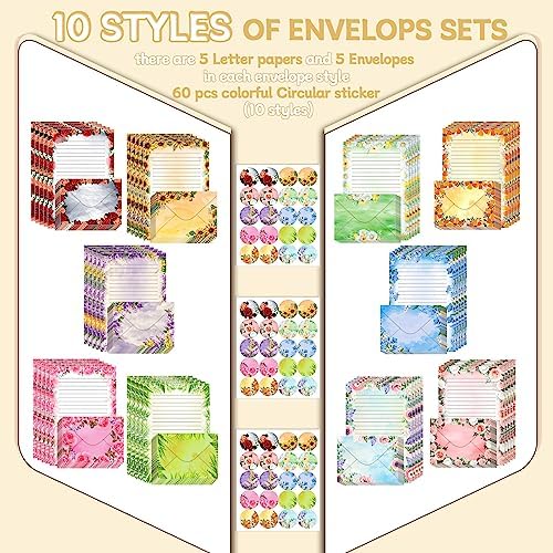 TaoBary 160 Pcs Flower Stationery Paper and Envelopes Set, 5.5 x 8.25''