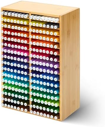 MEEDEN Bamboo Marker Organizer for Desk: Wooden Storage Holds 126 Markers