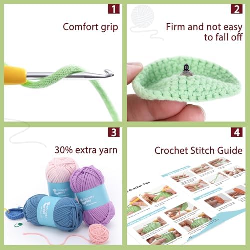 Crochet Kit for Beginners Adults - 3pcs Dinosaur Starters Crochet Kit, Beginners Crocheting Kitting for Adults Teen, DIY Craft Gifts with Crochets Yarns, Hook, Step-by-Step Video, Instruction