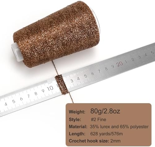 Metallic Crochet Thread, 80g Lurex Yarn for Charms(Bronze)