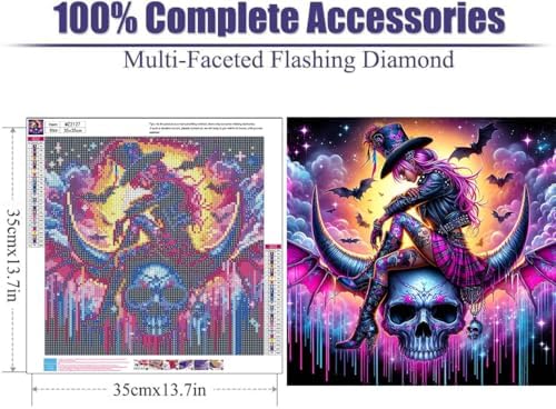 Lophomie Diamond Art Kits for Adults, 5D Witch Skull Diamond Painting Kits