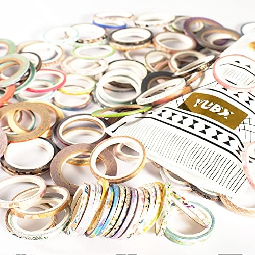 Exrta Slim Washi Tape Set Random Patterns 80 Rolls+ Bundle Gold Foil Super Skinny Decorative Masking Tape Scrapbook Tape for DIY Craft Art Projects Journal Gift Wrapping (Gold Foil Detailing)