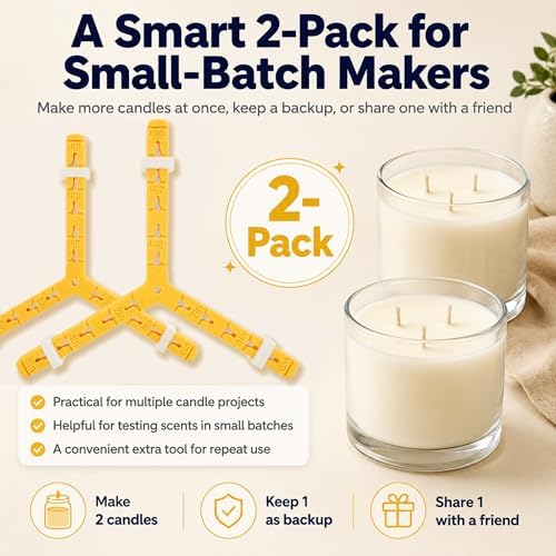 3-Wick Candle Holder | Wick Centering Tool | Includes 2 Sizes Wick Stickers (40 Large + 48 Small) + 1 Cotton Linen Bag | ABS Material for Better Heat Resistance