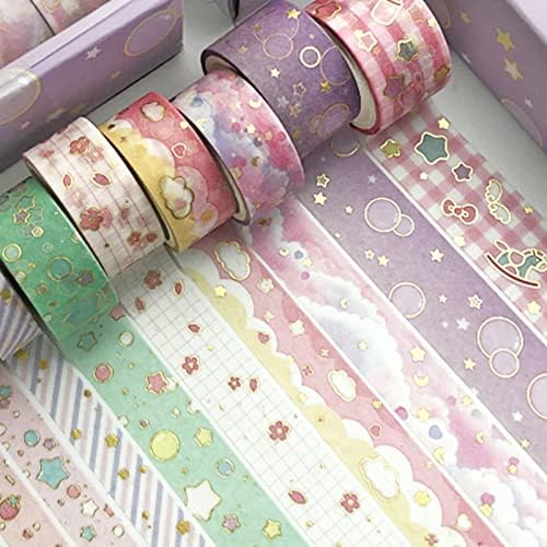 Creative Washi Tape Set 10 Rolls Gold Foil Print Decorative Masking Tapes for Arts, DIY Crafts, Journals, Planners, Scrapbook, Wrapping (Cute Sweety)