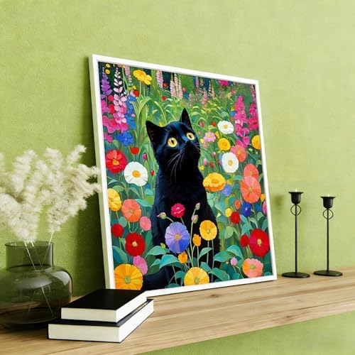 Amaieuin Paint by Numbers Adults Frame with Easel,Black Cat Paint by Number Adult,Paint by Number for Adults with Frame for Home Wall Art Decor 10x10in