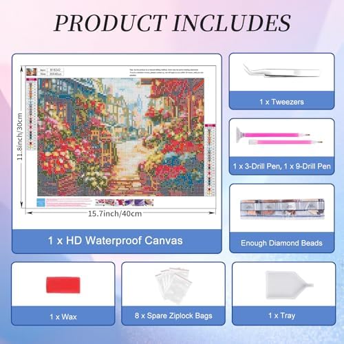 Diamond Art Kits for Adults, Flowers Diamond Painting Kit, 12 x 16 Inch