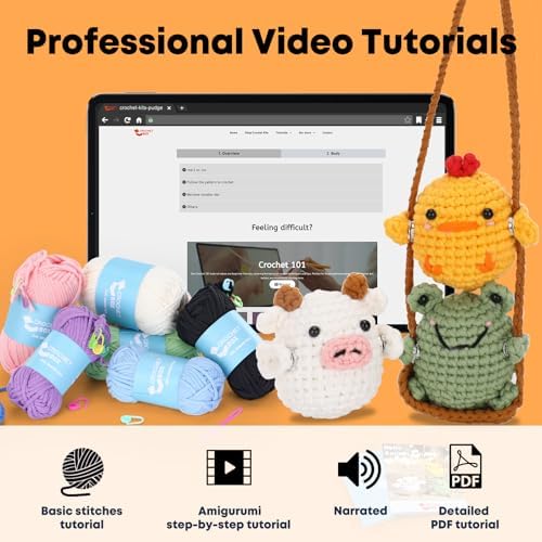 CrochetBox Crochet Kit for Beginners Adults - Animals Swing Starters Crochet Kit, Beginners Crocheting Kitting for Adults Teen, Craft Gifts with Crochets Yarns, Hook, Step-by-Step Video, Instruction