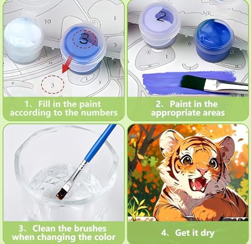 Reivworl Framed Tiger Paint by Numbers Kit for Adults Beginner 10×10 inch
