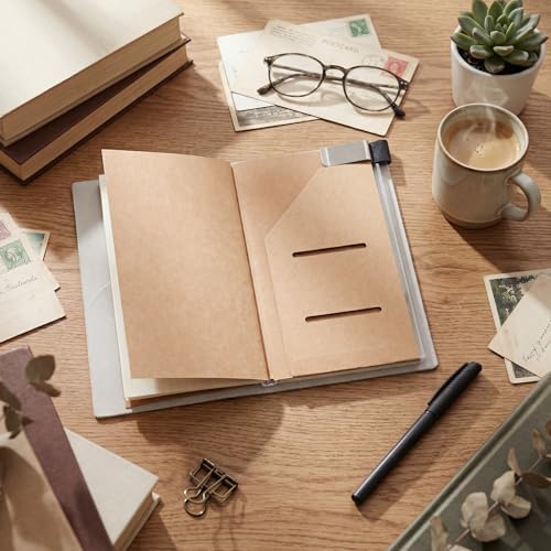 Thenshop Leather Travel Notebook 3 Inserts,White,Stand Size