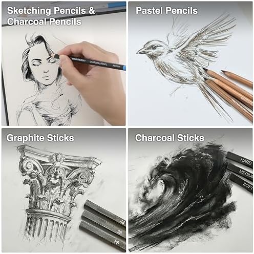 COLOUR BLOCK Drawing Travel Art Set 37 PCS, Pencils & Kits-Art Supplies for Kids, Teens, Adults-Colored Pencils, Charcoal, Pastels, Sketch Books for Artists, Anime Drawing, Architecture
