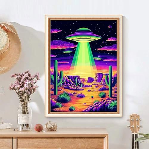 Jiqinsiye UFO Paint by Numbers Kits for Adults,Spaceship DIY Painting Kit on Canvas,Desert Color by Numbers,Large Adult Paint by Number for Wall Decor and Gifts