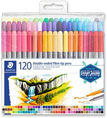 Staedtler Double-Ended Fiber-Tip Pens, Non-Permanent Ink, Fine & Bold Writing and Coloring Tips, 120 Assorted Colors, 3200 TB120, Multicoloured (3200 TB120ST)