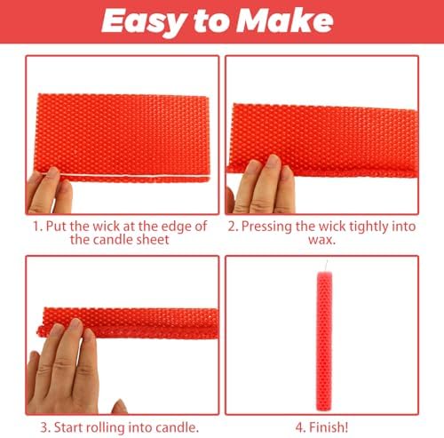 LDHHYH 4x8 Inch Beeswax Sheets for Candle Making, 24 PCS Beeswax Candle Making Kit for Adults, 12 Bright Colors Beeswax Honeycomb Sheet with Cotton Wick for DIY Crafts Candle Making Rolling Kits