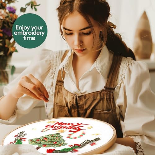wtisan Christmas Embroidery Kit, Cross Stitch Kits for Beginners, Needlepoint with All Tools & Instructions, Stamped Hand Embroidery Starter Kit for Holiday Crafts & Xmas Home Decor, W18